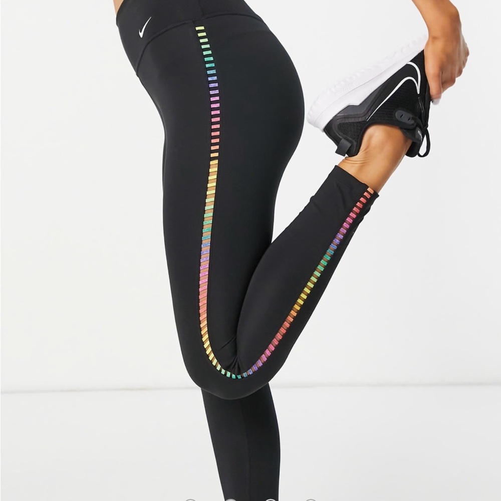 Nike Black Leggings with Rainbow Side Stripes